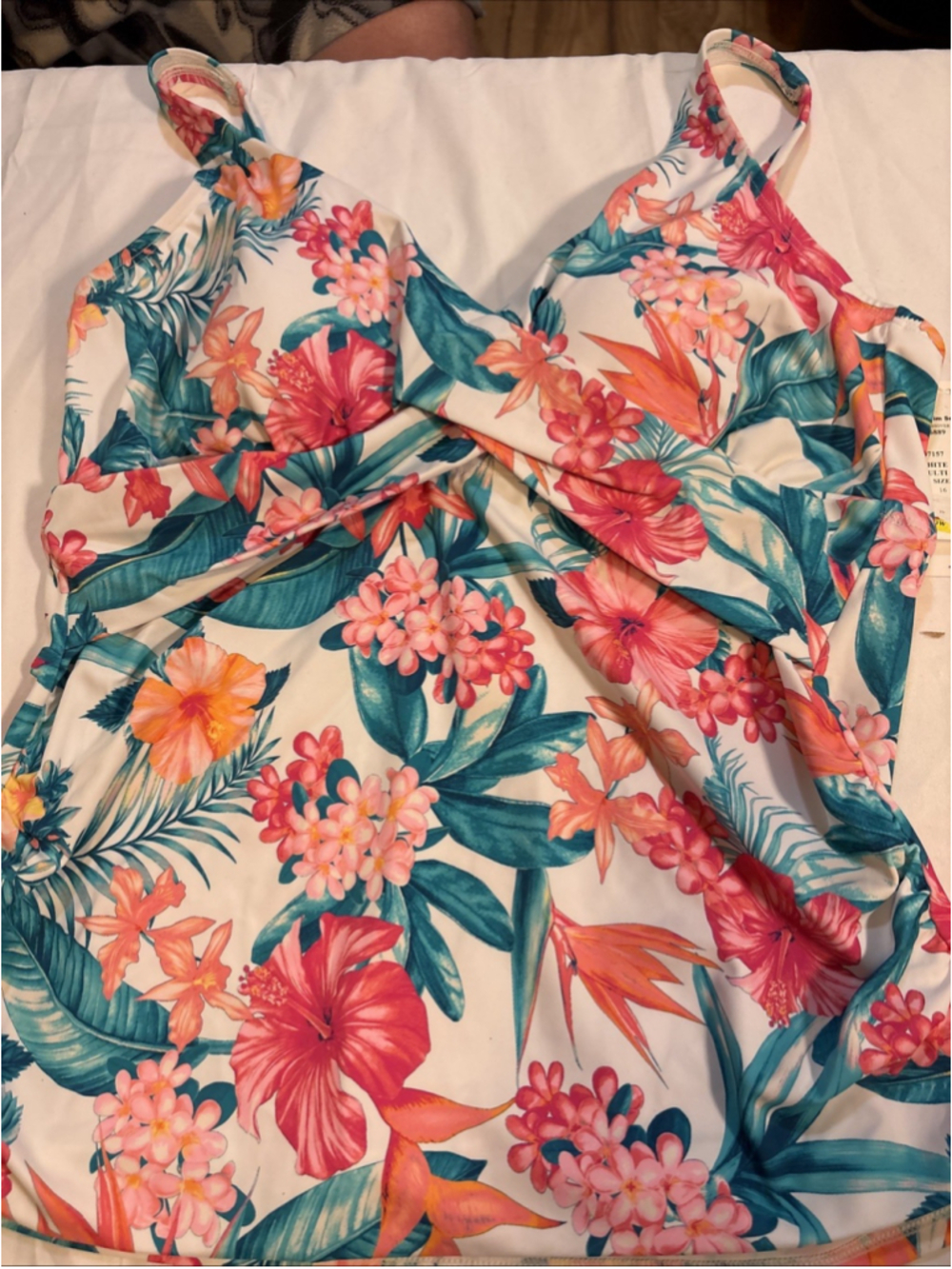 NWT Swim Solutions Womens Tankini Top Crossover Floral Twist Tropical 16